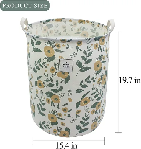 Vista 2 de Mziart Cesta de Lavandería Plegable, Cesta de Lavandería Grande con Estampado Floral para Bebés Niñas Niños Juguetes Organizador de Ropa Contenedor