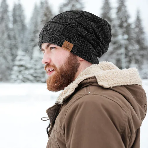 Vista 6 de PAGE ONE Gorro holgado de invierno para hombre, con forro polar cálido, gorro de cráneo holgado de punto trenzado