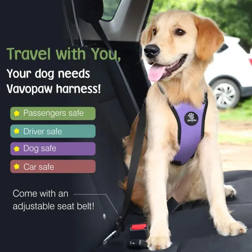 Vista 2 de VavoPaw cinturón de seguridad para perro, arnés de coche con hebilla ajustable para perro, cinturón de seguridad de nailon para mascotas, resistente