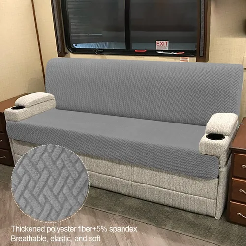 Vista 3 de Fundas de sofá de autocaravana para sofá cama - Fundas elásticas de respaldo y asiento de 2 piezas para sofás cama plegables Jackknife (gris)