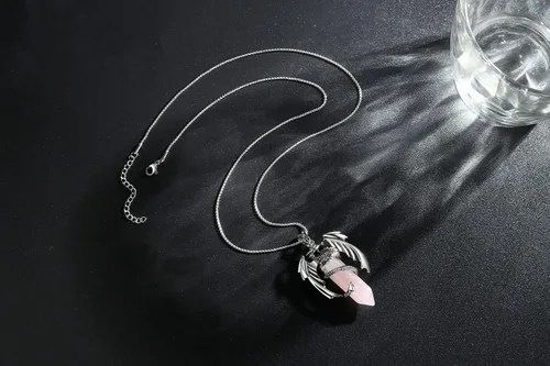 Vista 3 de XIANNVXI Collar vintage de piedra curativa de cristal de cuarzo rosa para hombres y mujeres, collar de dragón, collar de dragón fresco, simple