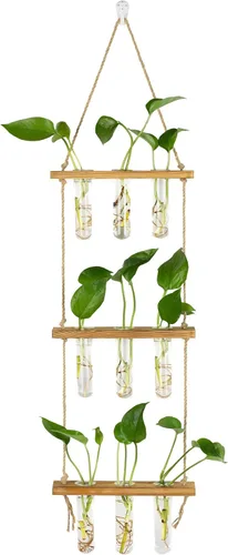 Vista 8 de Hyindoor Maceta Colgante de Pared Terrario Jarrón de Vidrio de 2 Niveles con Tubos de Ensayo, Estación de Propagación de Plantas, Colgadores