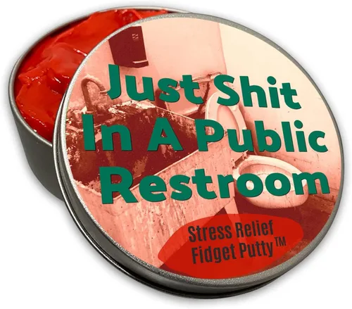 Vista 2 de Just Sh*t in a Public Restroom Stress Putty – Divertida broma de baño – Masilla de terapia novedosa para los amantes de los viajes – Rojo, juguete