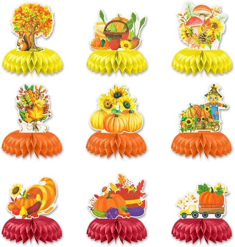 Vista 7 de Hying 9 centros de mesa de panal de otoño para mesa, centros de mesa de panal de Acción de Gracias, centros de mesa de hojas de arce de otoño
