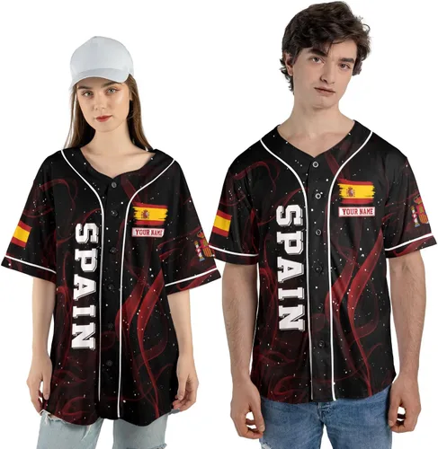 Vista 4 de Podagree - Camiseta de béisbol personalizada de España, bandera española, escudo de armas de España, regalo peruano para hombres y mujeres