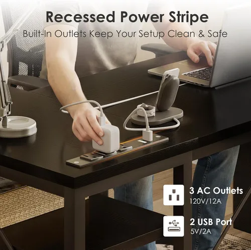 Vista 5 de AODK Escritorio para computadora en forma de L de 55 pulgadas con cajones, escritorio reversible para computadora con estantes de almacenamiento