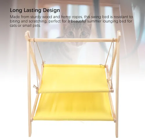 Vista 5 de Cama elevada para gatos de interior, cama de madera elevada para gatos con tela transpirable lavable, fácil de montar para interiores y exteriores