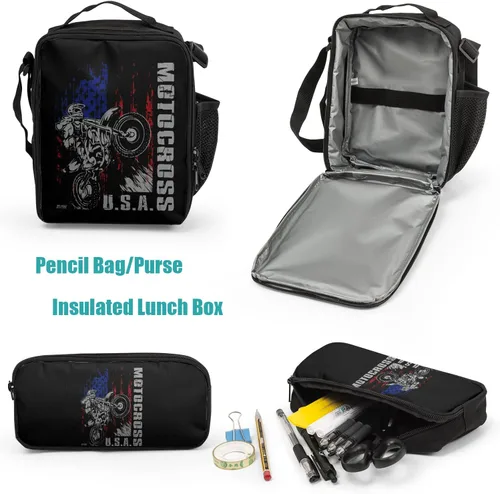 Vista 5 de Giwawa Mochilas escolares geniales para adolescentes y niños, juego de bolsas escolares, bolsa de almuerzo, estuche para lápices, Bandera