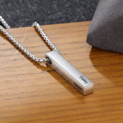 Vista 5 de Lam Hub Fong Collar de barra con nombre personalizado para hombre, collar de cruz personalizado con inicial para padre, hermano, regalos del día