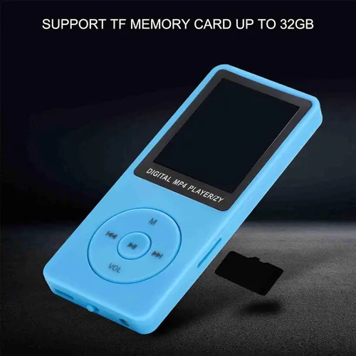 Vista 3 de Reproductor de música con altavoz, pantalla de 1.8 pulgadas, reproductor de audio digital recargable, reproductor MP4 portátil de 32 GB para Azul