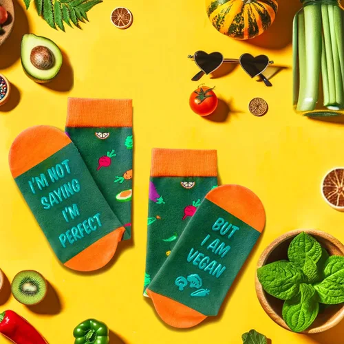 Vista 2 de HAPPYPOP Divertidas ideas de regalos veganos, regalos veganos para mujeres, regalos para veganos, regalos vegetarianos, calcetines veganos