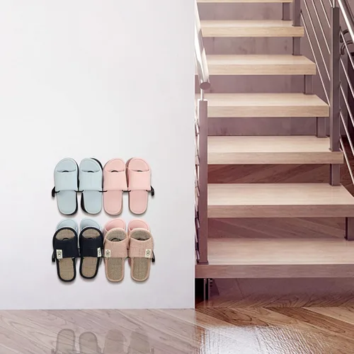 Vista 7 de Lavezee Organizador de zapatos montado en la pared, 8 pares de sandalias, juego de 2 soportes de almacenamiento de zapatos de metal negro