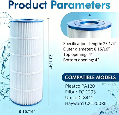 Vista 2 de Paquete de 2 filtros de piscina PLF120A para Hayward C1200, CX1200RE, Unicel C-8412, Pleatco PA120, Filbur FC-1293, Clearwater II 125, Waterway Pro