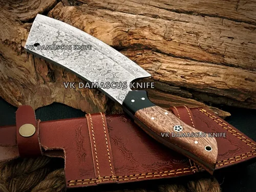 Vista 3 de Cuchillo de carnicero de Damasco, cuchillo de carnicero para cortar carne, 12 pulgadas, hecho a mano, cuchillo de espiga completa para cortar carne