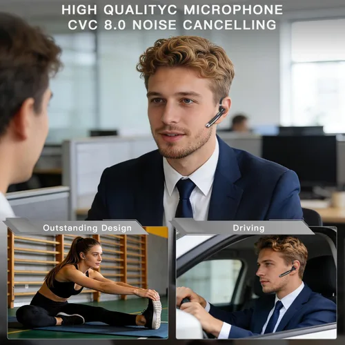 Vista 9 de Boytond Auriculares Bluetooth V6.1, auriculares inalámbricos de 100 horas de conversación con micrófono para trabajo, CVC8.0 con cancelación