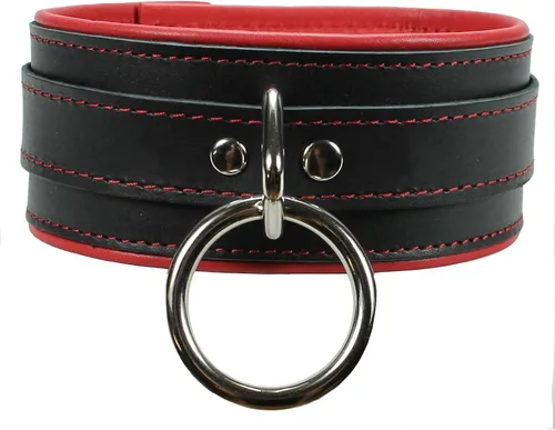 Vista 7 de Madison Collar Latigo Leather Lambskin O-Ring Handmade Padded Leather Collar
