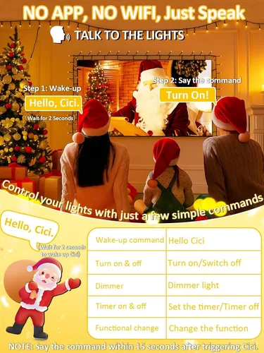 Vista 2 de 2025 Nuevas Luces de Navidad Conectables con Control de Voz para Interiores/Exteriores, 200 LED 23.1 mt Extensibles, Cadena de Luces de Navidad