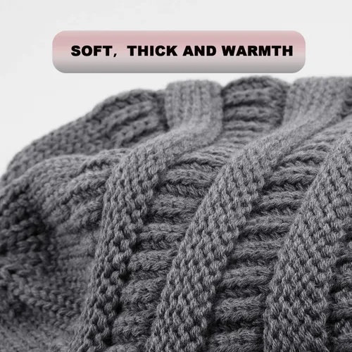 Vista 4 de Winter Knit Beanie for Women Satin Lined Cable Thick Chunky Cap Mens Soft Slouchy Warm Hat