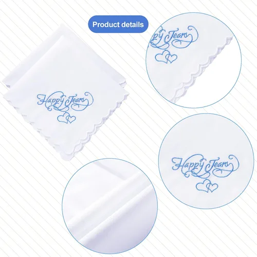 Vista 2 de Pañuelos bordados para boda, lágrimas felices, pañuelos de boda con bordes de encaje festoneados para el día de la boda novia