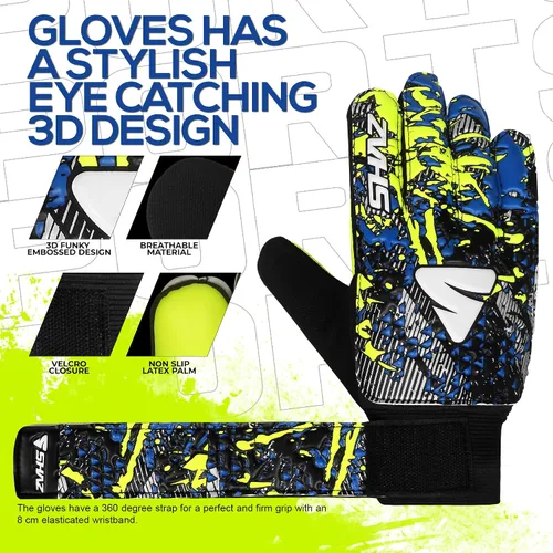 Vista 3 de Shaz Guantes de portero de fútbol para niños y jóvenes, guantes de portero de fútbol Funky antideslizantes de 0.157 in con palma de látex con agarre