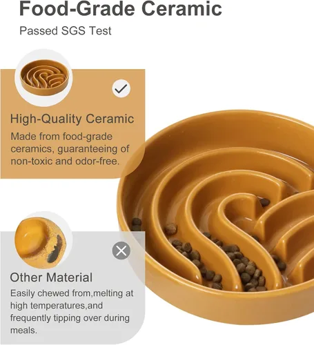 Vista 4 de Comedero de cerámica con laberinto para perros de alimentación lenta con borde de silicona antideslizante – Tazón de gres resistente