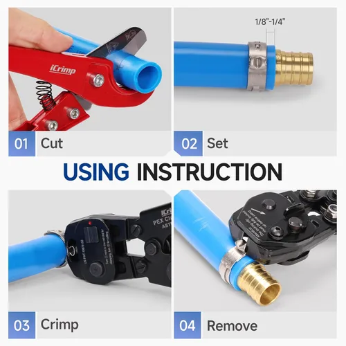Vista 7 de iCrimp PEX Kit de herramientas de crimpado con abrazaderas, cincha y herramienta de extracción para 3/8"-1" Kit includes 2-in-1 crimp & remove