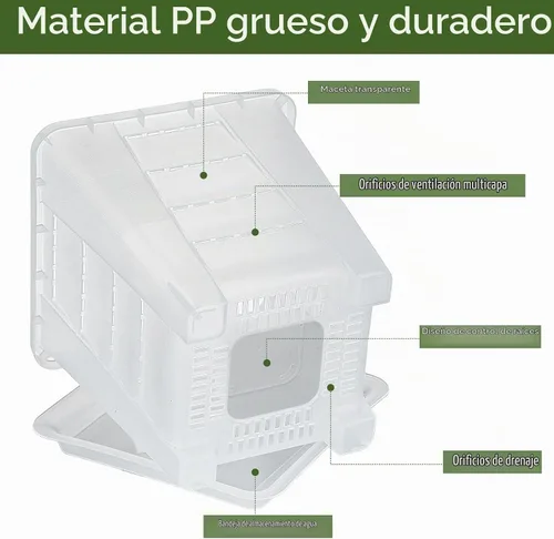 Vista 3 de Maceta cuadrada para orquídeas para interiores, maceta transparente