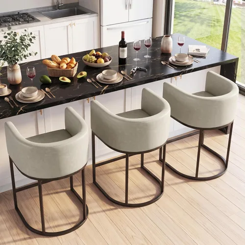 Vista 9 de Juego de 3 taburetes de bar de altura de mostrador, taburetes modernos para comedor, taburetes de bar de 24 pulgadas para isla de cocina, taburete