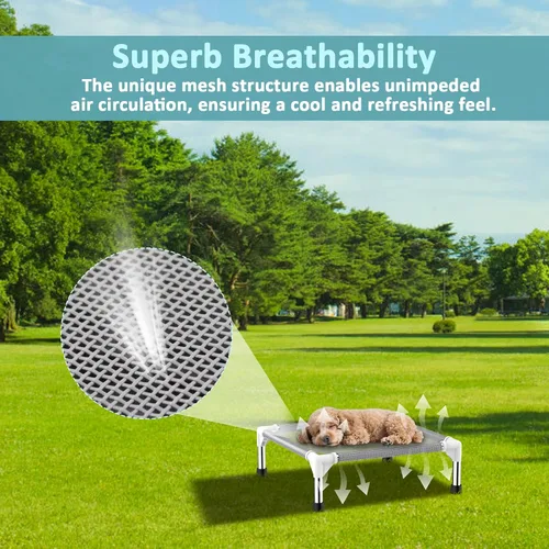 Vista 8 de Cama elevada para perros con tela refrescante Teslin - Catre ligero para perros pequeños, malla transpirable impermeable y lavable, cama elevada