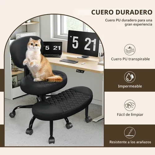 Vista 8 de AtHope - Silla de oficina ergonómica con patas cruzadas con ruedas - Altura ajustable para meditación, escritorio para TDAH y yoga - Diseño ancho