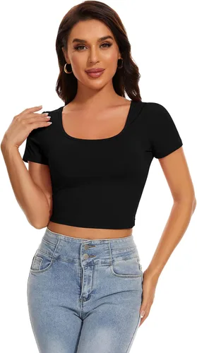 Vista 2 de Camisetas cortas básicas de manga corta atléticas para mujer