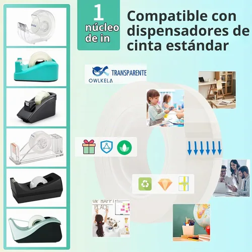 Vista 4 de OWLKELA 4 rollos de repuesto de cinta transparente, cinta transparente, cinta brillante transparente multiusos para oficina, hogar, escuela Cinta