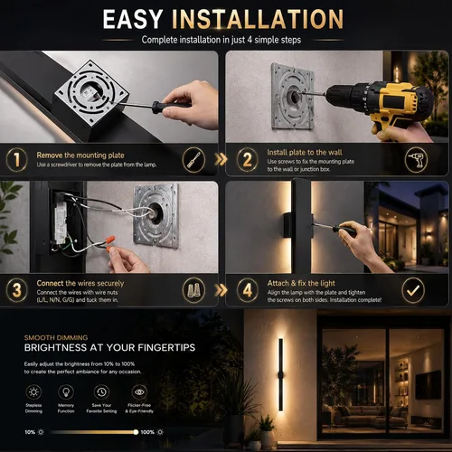 Vista 7 de 2Pack Modern Outdoor Wall Lights Dimmable,23.6" Linear Led Exterior Wall Light,3CCT, Aluminum& PC,IP65-Waterproof, Long Exterior Lighting Fixtures