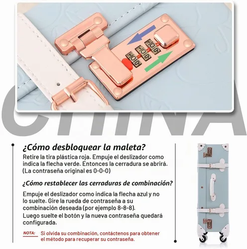 Vista 3 de Unitravel Juego de maletas vintage, equipaje retro con ruedas para mujer de piel sintética, repujado azul