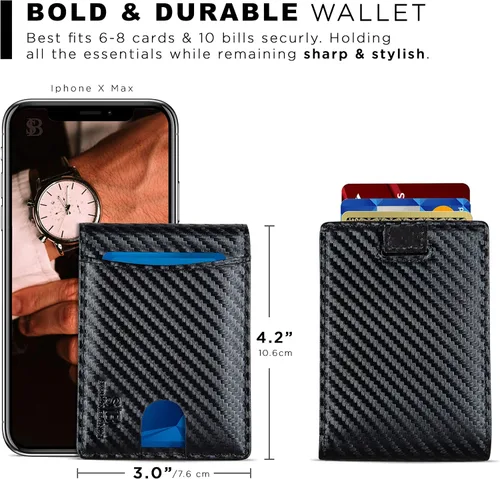Vista 23 de SERMAN BRANDS RFID Blocking Slim Bifold Genuine Leather Thin Minimalist Front Pocket Wallets for Men Billfold Wallet Men Gift