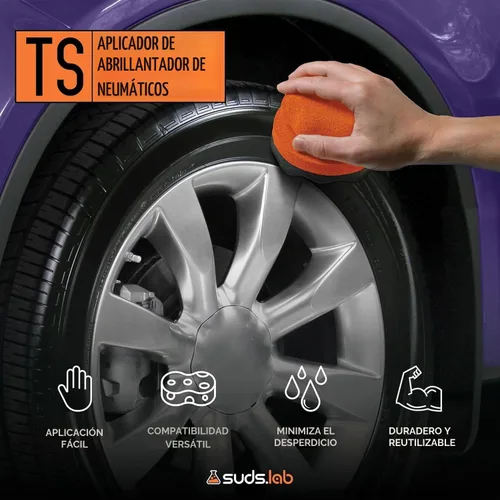 Vista 2 de Suds Lab TS - Aplicador de brillo de neumáticos, almohadilla de espuma reutilizable para neumáticos y cepillo Úsalo con gel para neumáticos