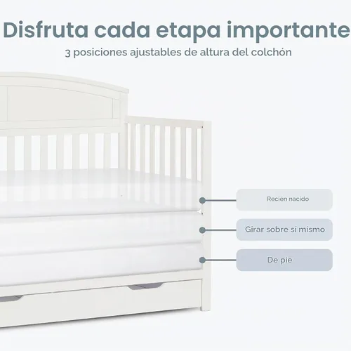 Vista 6 de Dream On Me Storybrooke - Cuna convertible con cajón de almacenamiento 5 en 1: se convierte en cama de día y tamaño matrimonial, altura ajustable