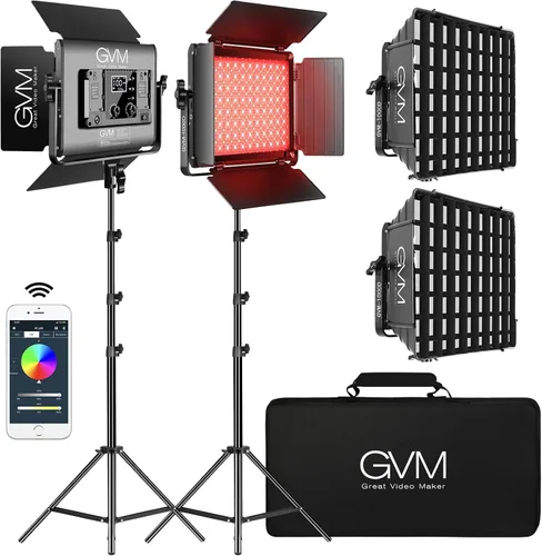Vista 11 de GVM - Luz de video LED RGB 800D, kit de iluminación de video de 2 piezas con control de aplicación, iluminación de fotografía de 40 W, panel de luz
