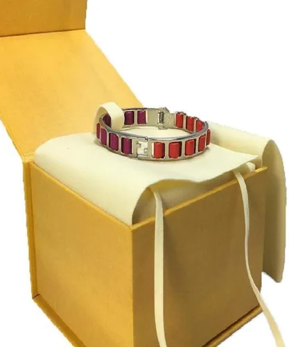 Vista 2 de Fendi The Fendista 880923 - Pulsera de piel color naranja fucsia