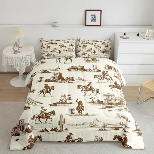 Vista 10 de Ropa de cama con estampado de vaca marrón tamaño individual, juego de edredón rústico de piel de vaca con calavera de vaca, relleno de edredón