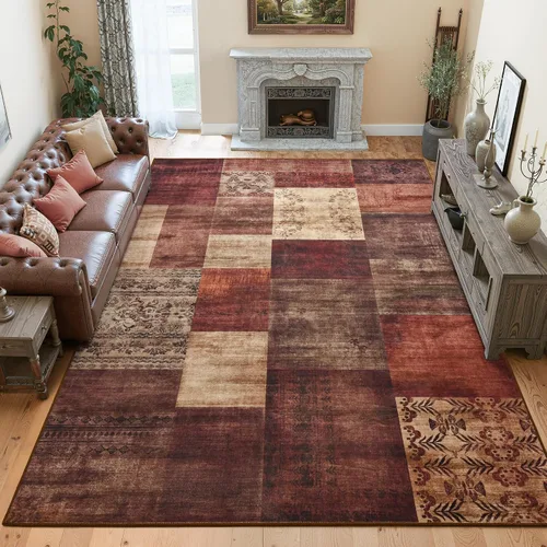 Vista 25 de Tepook Alfombras de área de 5 x 7 pies para sala de estar, alfombra geométrica grande moderna para dormitorio, alfombra de retazos lavable