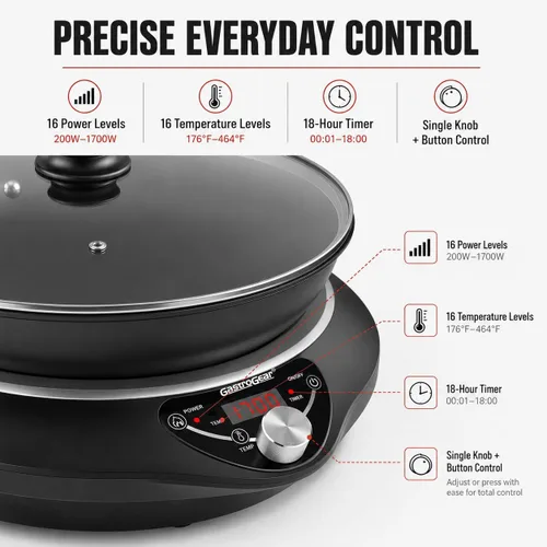 Vista 7 de Set de encimera de wok de inducción GastroGear, sartén eléctrica nueva y mejorada de 2025 con quemador de inducción, wok de acero al carbono, tapa