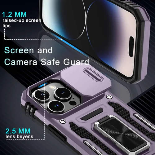 Vista 290 de DEERLAMN Funda para iPhone Xs Max con funda deslizante para cámara + protector de pantalla, soporte giratorio de anillo de grado militar a prueba