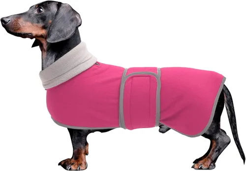 Vista 10 de Abrigos para perros salchicha Morezi de forro polar para invierno, ropa para dachshund miniatura con cierre de gancho y bucle y ribete reflectante