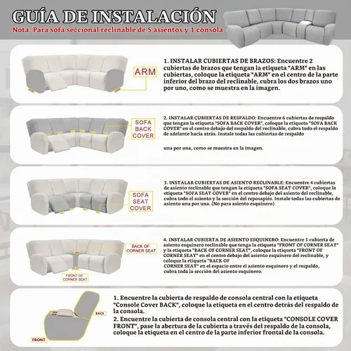 Vista 7 de Fundas de sofá reclinable seccional 100% impermeables para sofá reclinable en forma de L, funda de sofá modular de esquina en forma de L, fundas
