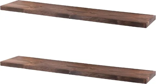 Vista 7 de PIPE DECOR Restore - Estantes flotantes de madera maciza, 24 pulgadas de largo, juego de 2 tablas de pino rústico prémium para dormitorio, sala