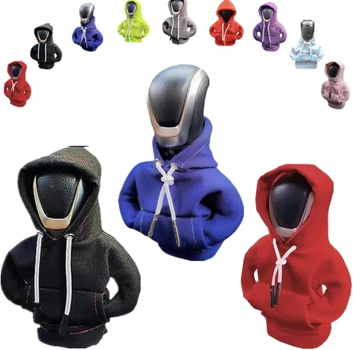 Vista 45 de Funda para palanca de cambios de automóvil, suéter divertido con pomo de palanca de cambios, sudadera con capucha para decoración y protección