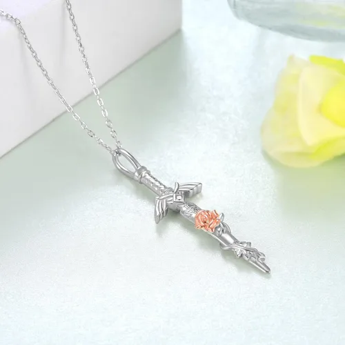 Vista 3 de Collar de espada maestra de plata de ley, collar de eslabones para guerreros de cosplay, regalos de joyería unisex