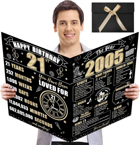 Vista 22 de Turypaty Tarjeta de 10 cumpleaños grande con sobre para niños y niñas, libro de firmas de invitados gigante de feliz 10 cumpleaños en negro y oro
