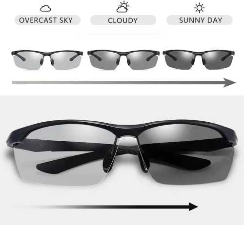 Vista 4 de Gafas de sol polarizadas fotocrómicas unisex para hombres y mujeres deportes pesca conductor gafas de sol de metal
